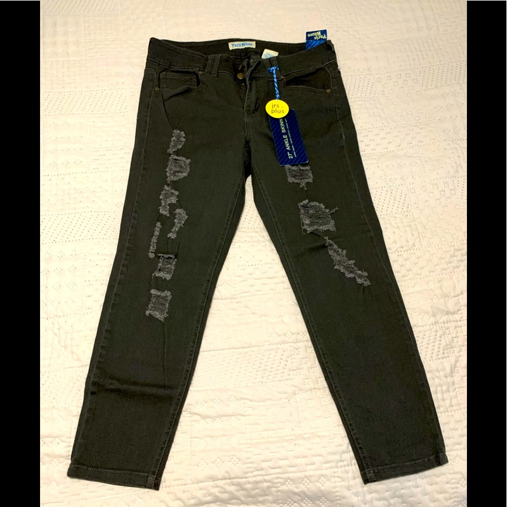 NWT Paris Blues Juniors Plus Distressed Skinny Jeans Dark Green